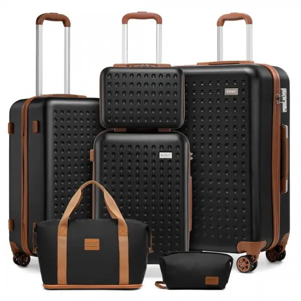Kono 6 Piece ABS Travel Set with Hard Shell Suitcase Vanity Case Weekend Bag and Toiletry Bag suitcase bundle unbreakable tsa lock lugg