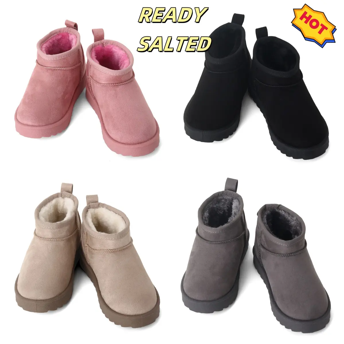 Braided leather outdoor slippers Children's mini platform boots with furry fur-lined short ankle boots fall and winter warm walking shoes for kids