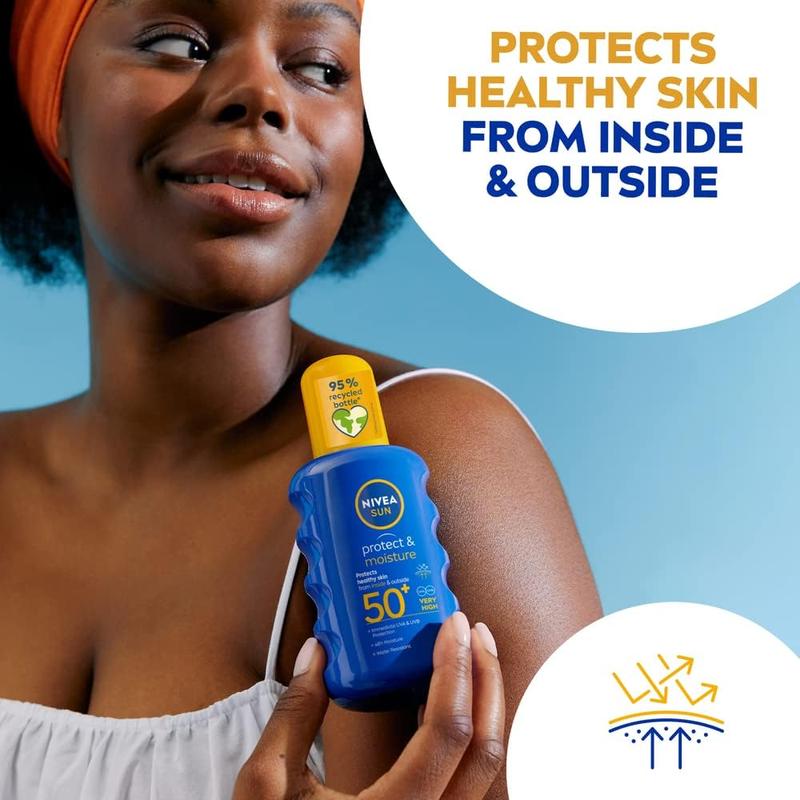 NIVEA SUN Protect & Moisture Sun Spray SPF 50+ (200ml), Moisturising Suncream Spray with Vitamin C and Hyaluron, Immediate UVA/UVB Protection, Fast-Absorbing No White Cast Formula Body Care Sunscreen Lotion Cosmetic 3