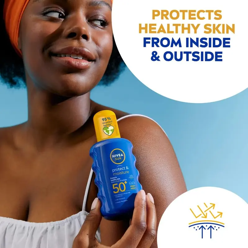 NIVEA SUN Protect & Moisture Sun Spray SPF 50+ (200ml), Moisturising Suncream Spray with Vitamin C and Hyaluron, Immediate UVA/UVB Protection, Fast-Absorbing No White Cast Formula Body Care Sunscreen Lotion Cosmetic 3
