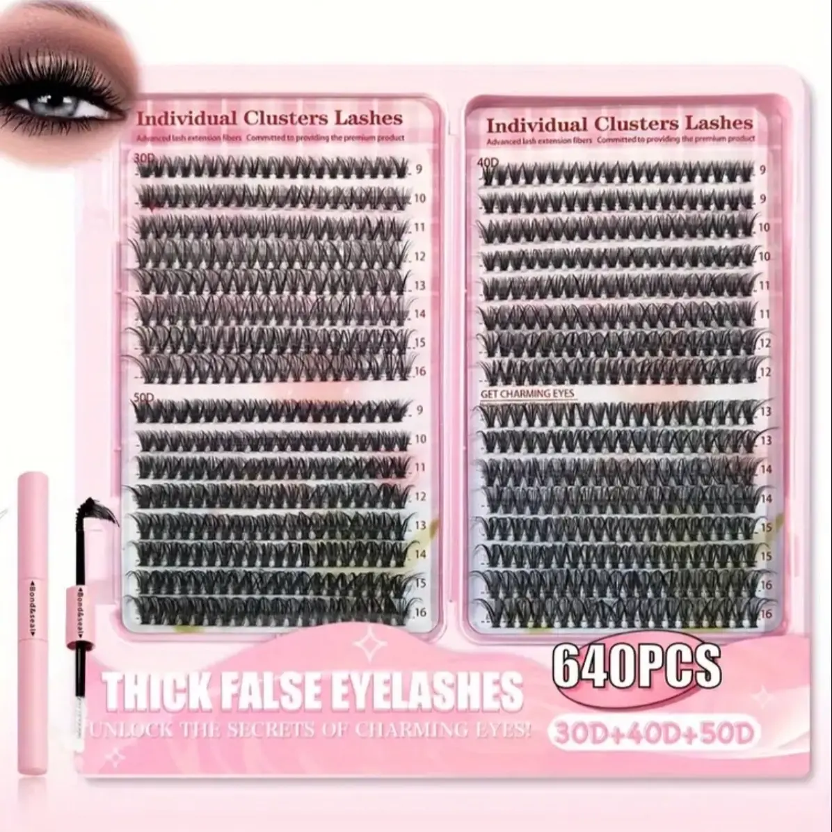 DIY Eyelash Extension Kit, Black Cat Eye Lashes 9-16mm 320pcs, D30+D40+D50 Black D Curl Eyelash Luster Extension Kit, Natural Comic Eyelash Kit Suitable For Daily Makeup Date Party To Use At Home, Eyelash Extension Kit With Eyelash Glue Tweezer Tools