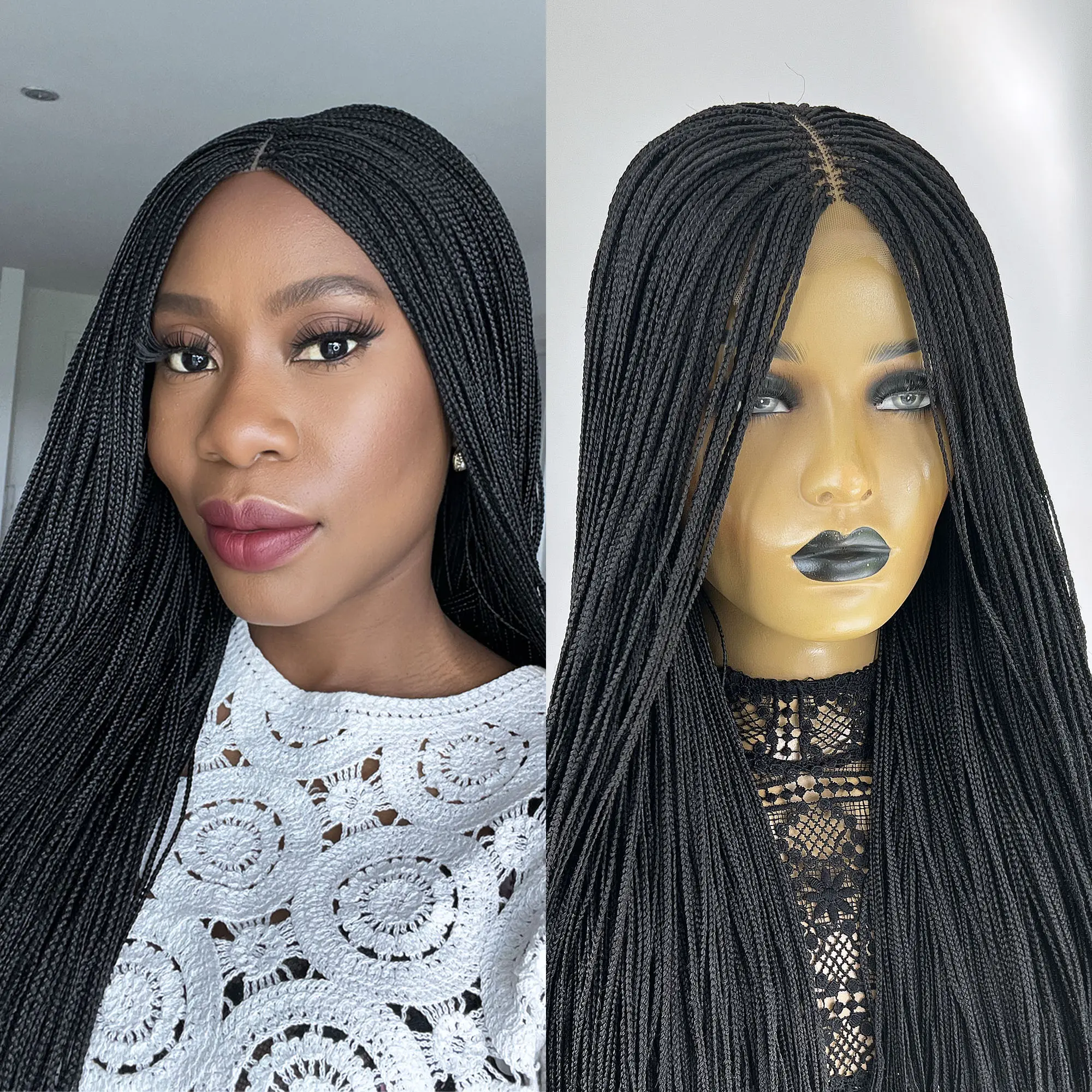 Micro Box Braided Wig - Micro Braids Wig - Braided Wigs for Women - #1b