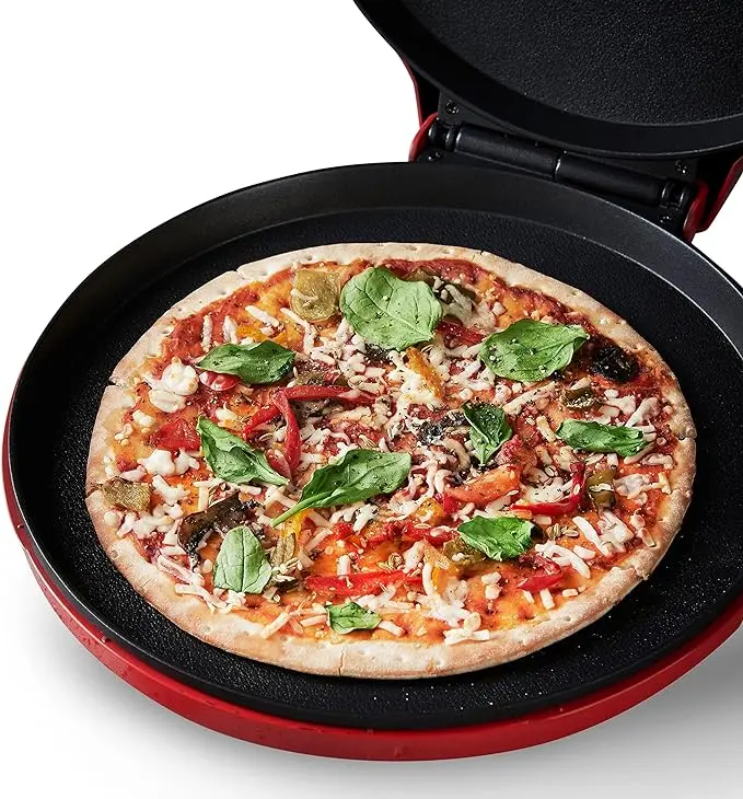 MisterChef Countertop Pizza Maker 1450W Non-Stick Ceramic Plates, 12 Inch / 30cm, 2,3 Metal, Indoor Electric Pizza Oven for Crepes, Pancakes, Free Recipe Book, Red 2