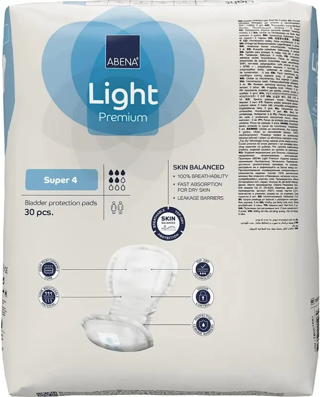 ABENA Light Incontinence Pads for Women, Eco-Labelled, Breathable and Comfortable, Fast Absorption and Protection, White, Size 4 4