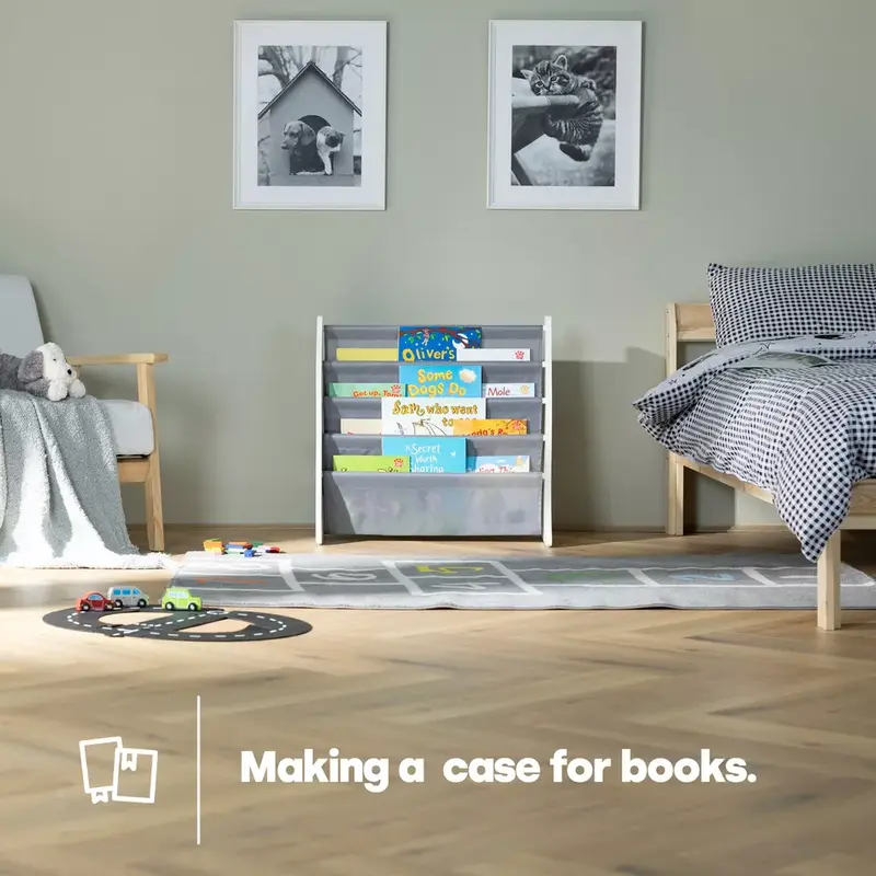 AVENZERS Children Kids Book Shelf Sling Storage Rack Organizer Bookcase Bookshelf Wooden Easy-to-Reach Storage for Books, Kids Book Rack Storage Bookshelf with Deep Sleeves 8