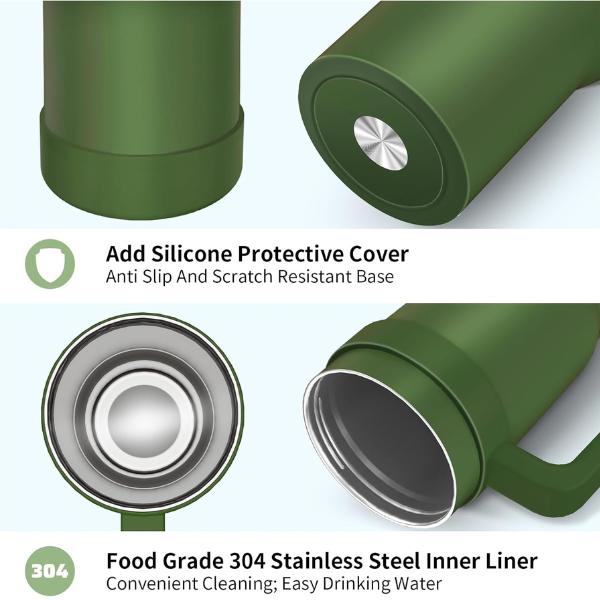 Product Introduction of 40oz Tumbler with Handle and Straw, Large Capacity 1100ml Stainless Steel Leakproof Coffee Cup, Insulated Vacuum Double Wall Travel Mug Water Bottle for Hot and Cold Iced Drink Drinkware Flasks 9