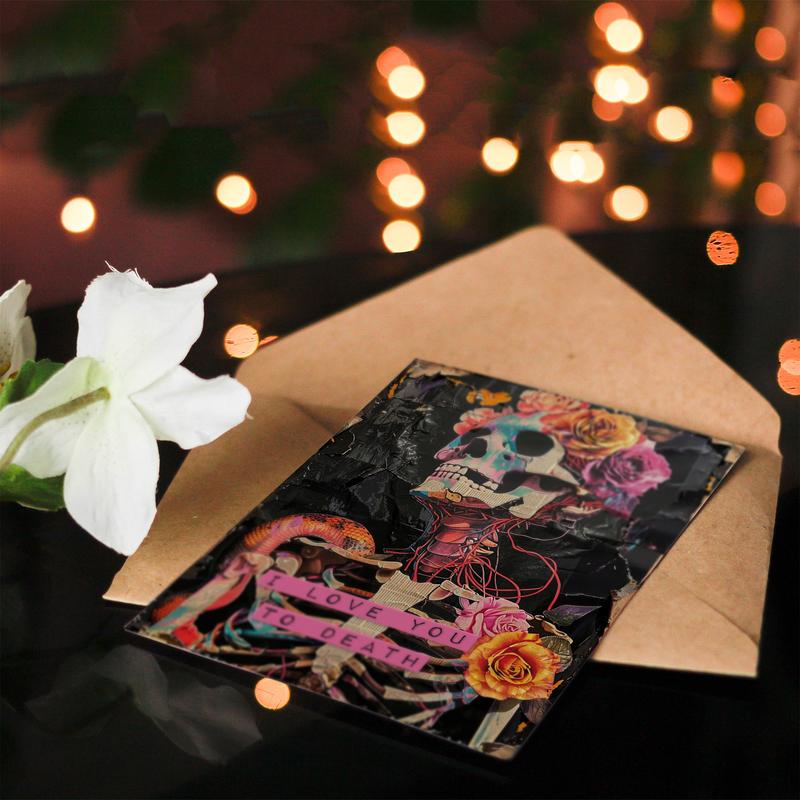 Anniversary Card Floral Gothic Memento Mori Skeleton Collage 3
