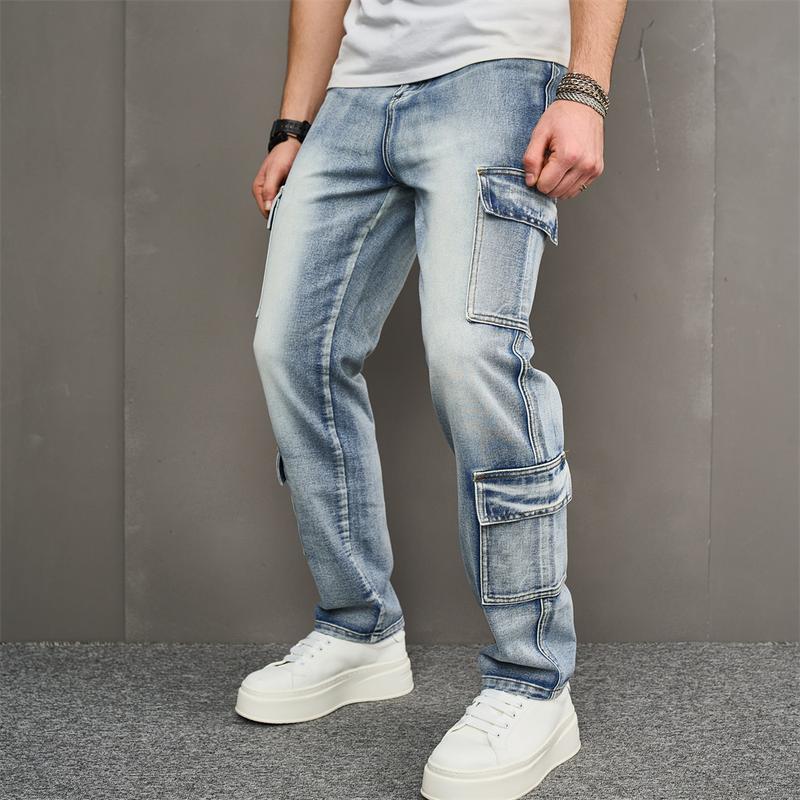 Product Introduction of Men Multiple pockets Cargo Jeans Stylish Streetwear Male Loose Carpenter Straight Casual Denim Pants 6