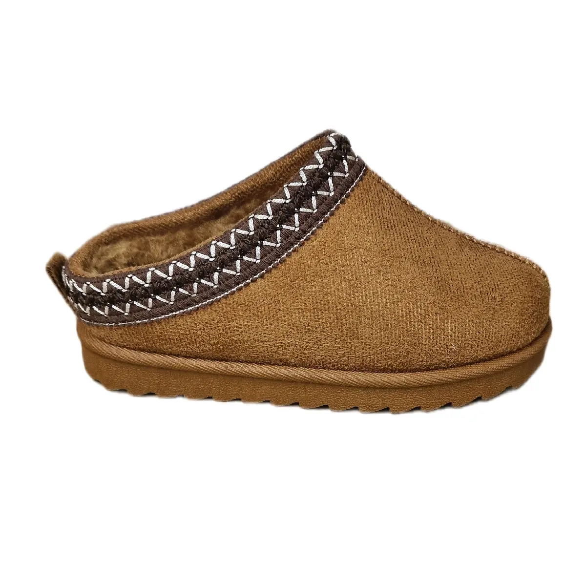 GIRLS camel flat fur lined slipper indoor outdoor sole