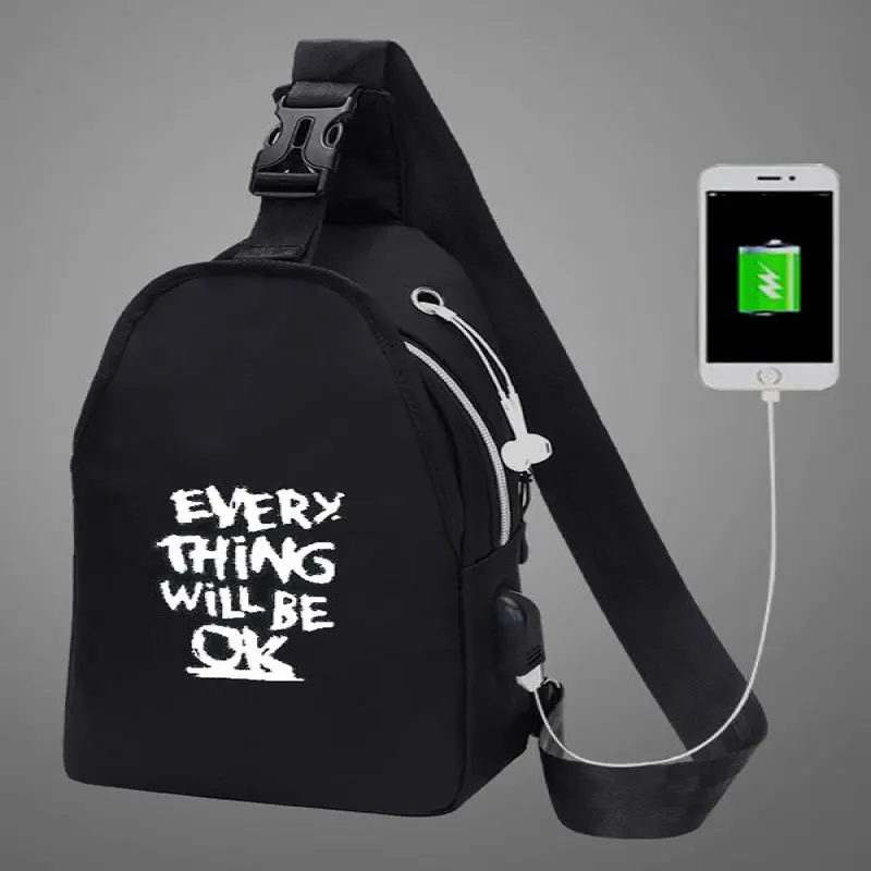Unisexe Simple Style Cartoon Pattern Zip-up Belted Sling Bag with USB & Earphone Port, Casual Sportive Sling Bag, Fashionable Crossbody Chest Bag For Daily Use 7