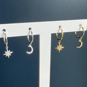 Asymmetric Star And Moon Huggies - Silver Or Gold