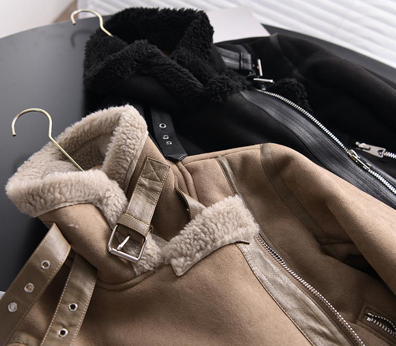 Product Introduction of 2024 Winter Women Thick Warm Suede Lamb Jacket Short Motorcycle Brown Coats Faux Shearling Sheepskin Leather Jackets Outwear 20