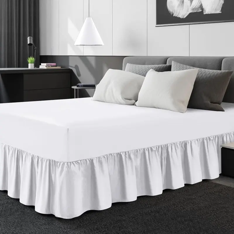 Easy Care Plain Dyed Polycotton Valance Sheet Super Soft Shrinkage Fade Resistant Frilled Valance Bed Skirts Extra Deep Fitted Valance Bed Sheets (White, Super King) 4