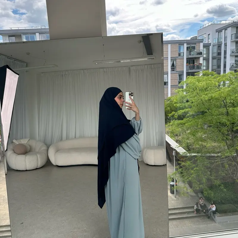 Khimar and balloon sleeve Abaya set BLUE 4