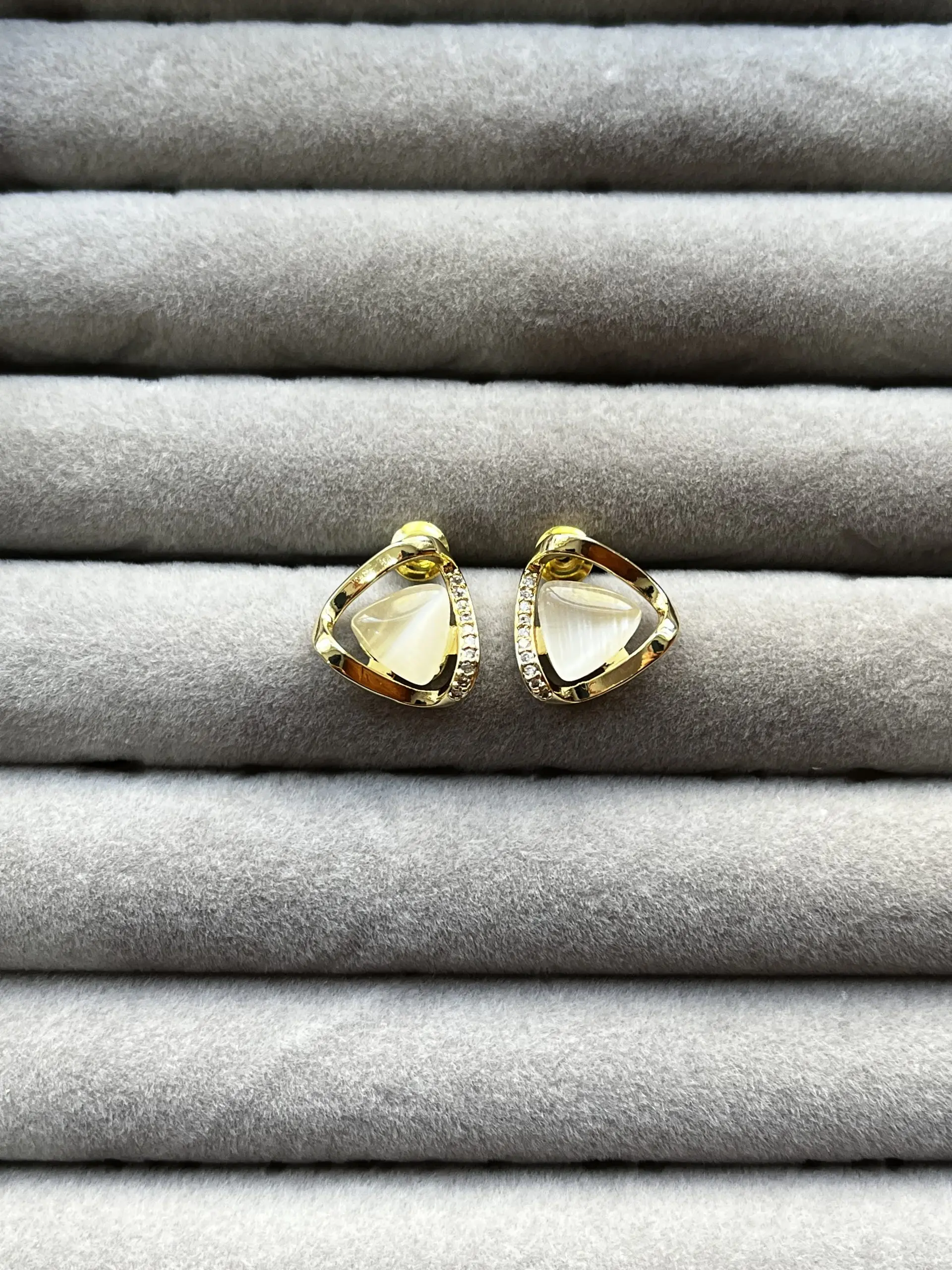 Elegant Opal triangle stainless steel earrings