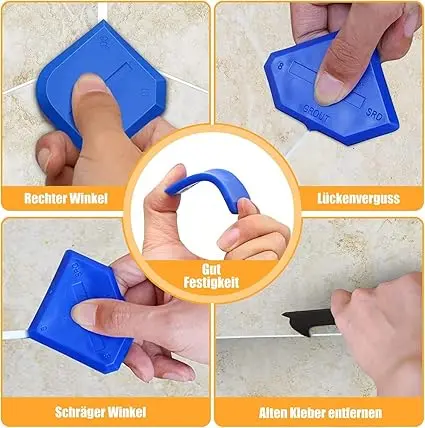 Silicone Remover Tool, 5-in-1 Silicone Sealant Remover and Caulking Tools Kit with Smoother Tool, Sealant Finishing Tool, Scraper, Caulking Mould Removal DIY for Bathroom, Kitchen, Floor, Window, Corn 3