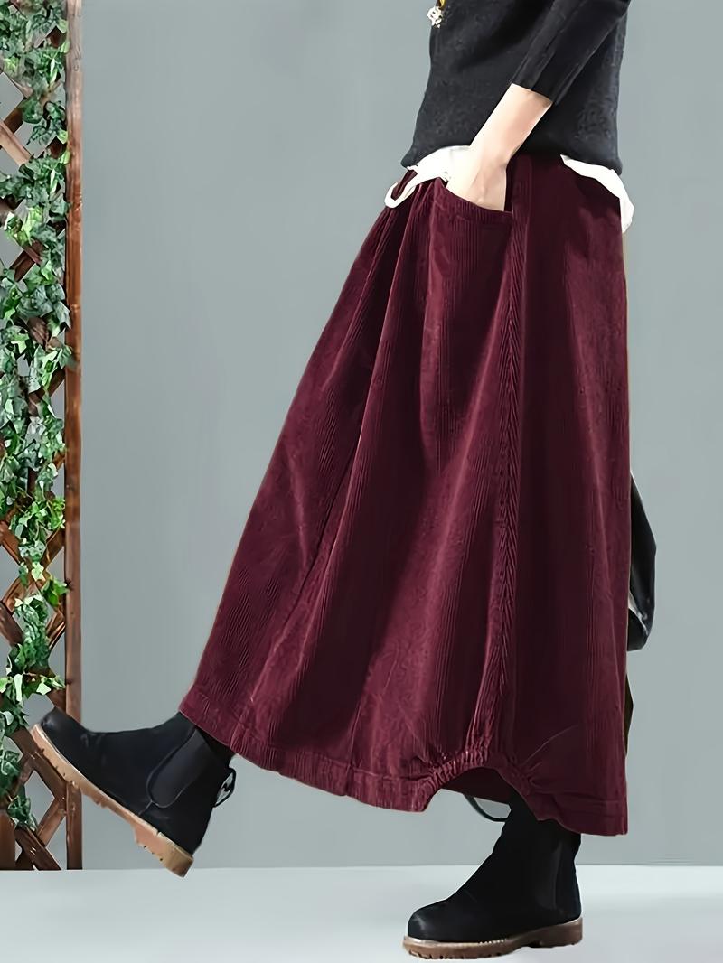 Product Introduction of Button Detail Elastic Waist Skirt, Casual Dual Pockets Cocoon Skirt For Spring & Fall, Women's Clothing Womenswear Bottom 3