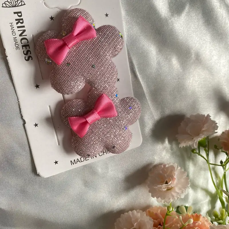 Flower shaped soft shiny bow style Pair of hair pins for girls fashion 6 colours 3