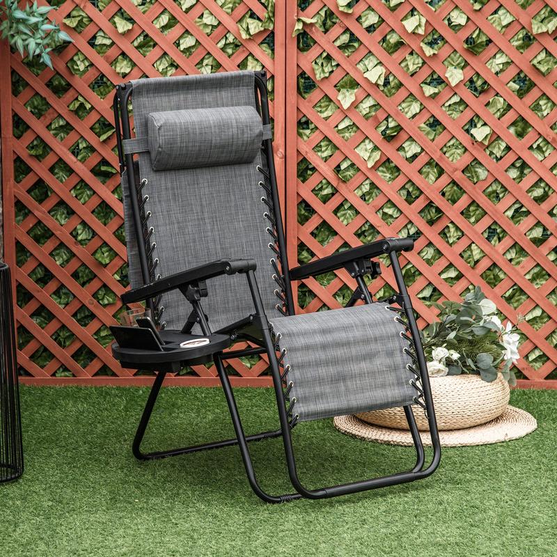 Outsunny Zero Gravity Garden Deck Folding Chair Patio Sun Lounger Reclining Seat with Cup Holder & Canopy Shade - Grey 1