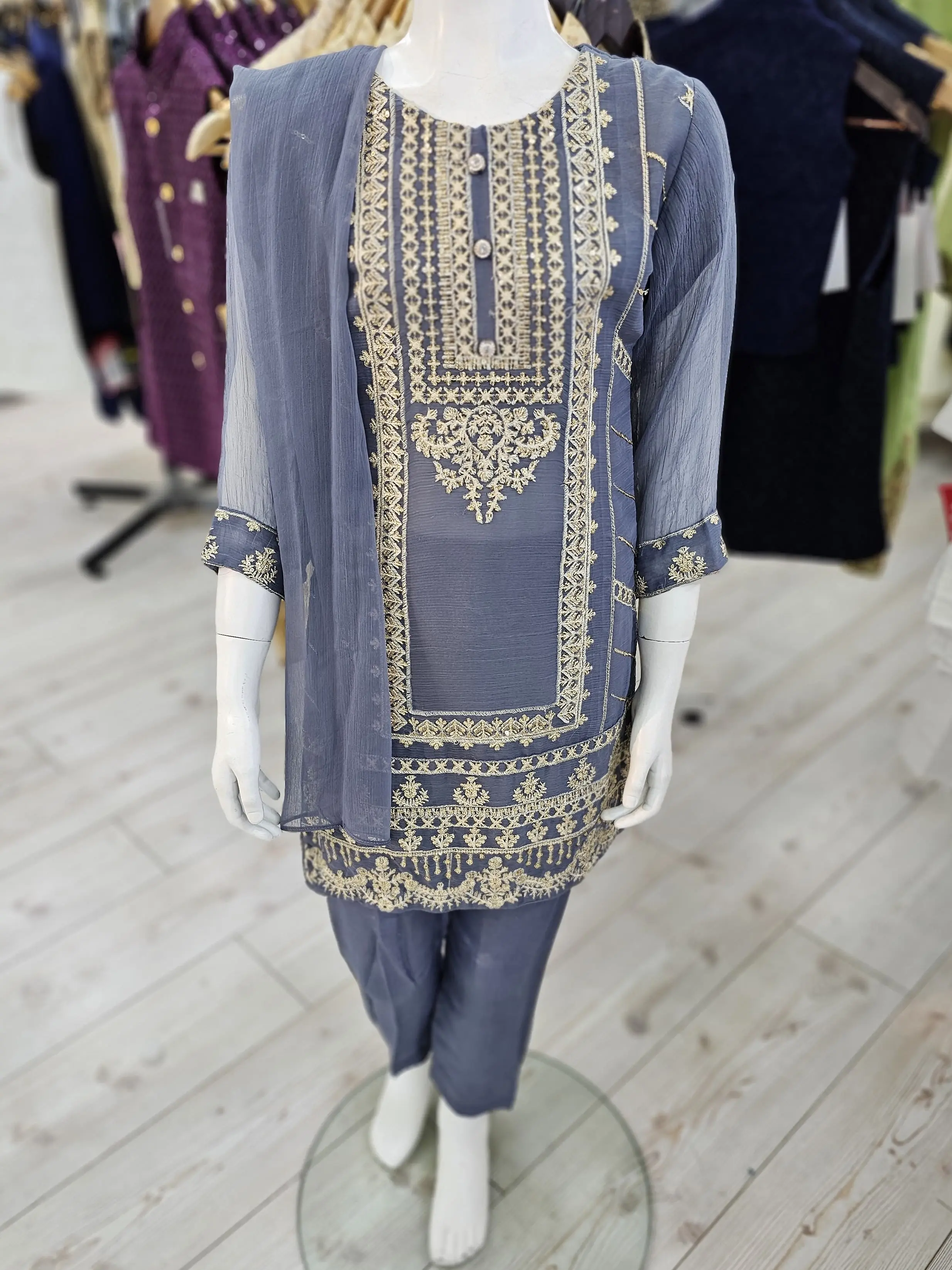 Girls Pakistani Embroidered Chiffon Kameez With Trouser - 4 Colours