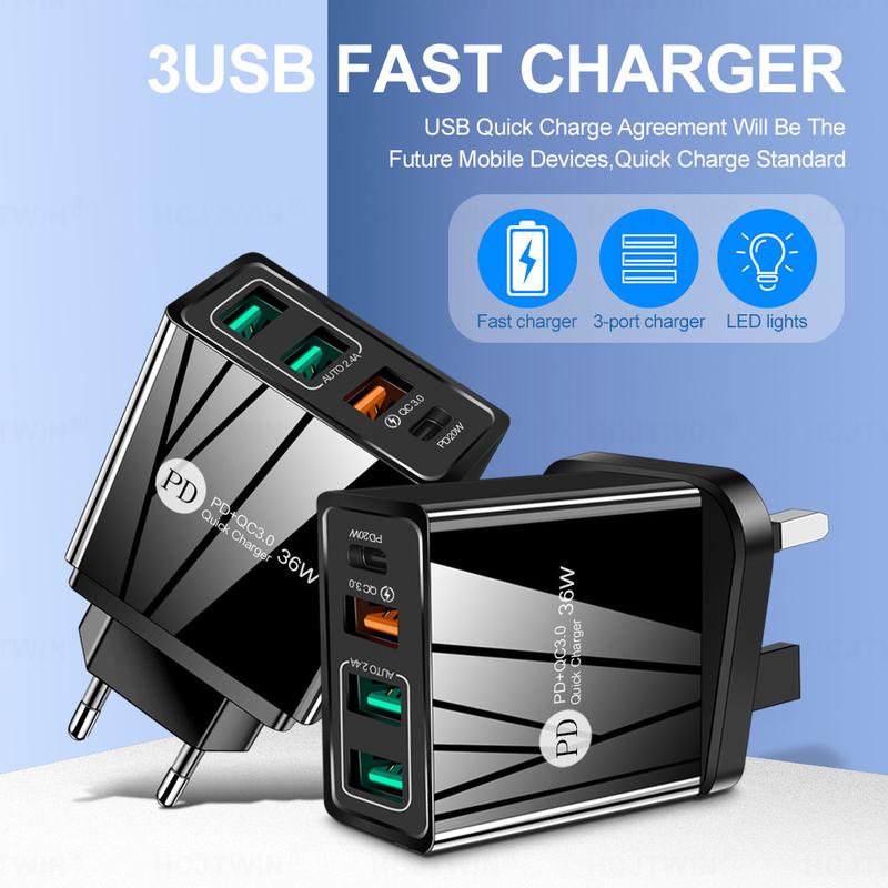 Product Introduction of 36W PD20W+QC3.0 2.4A dual USB fast charging mobile phone charger 2USB with PD charging head travel charger 22