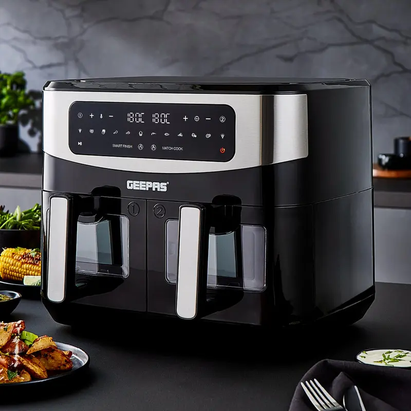 GEEPAS Dual Air Fryer Dual Zone Family Sized Multi Cooker 3 draws Included 2600W 1