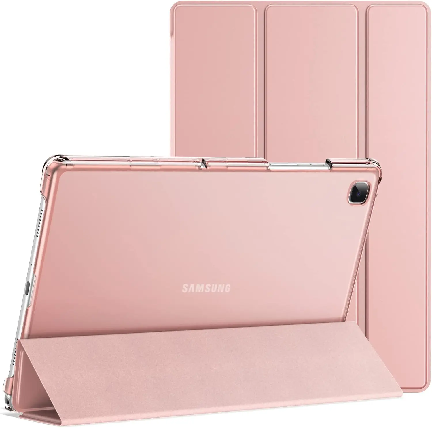 Samsung Galaxy Tab A7 10.4-Inch 2020 (SM-T500T505T507), NOT FOR Tab A7 Lite, Slim Translucent Back Tri-Fold Folio Stand Protective Tablet Cover, Auto WakeSleep Pink