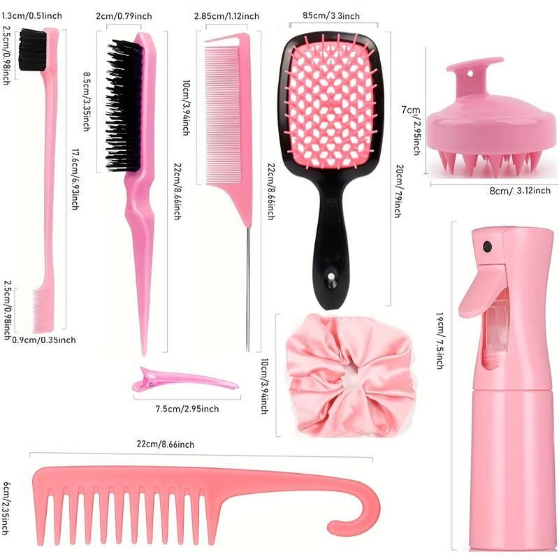 12 Pcs Hair Brush Set with Silicone Scalp Massager, Rat Tail Comb, and Spray Bottle - Perfect for All Hair Types and Travel Needs, Soft Scalp Massager for Baby Shower Detangling Hair Brushes with Wide Tooth Combs for Baby Girls Boys. Haircare Heatless 2