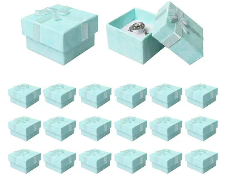 18 Pack Ring Gift Boxes Bulk, 4× 4cm Jewellery Gift Boxes with Bow-knot, Cardboard Small Gift Boxes for Jewellery Ring Earring Display and Gifting, Light Blue