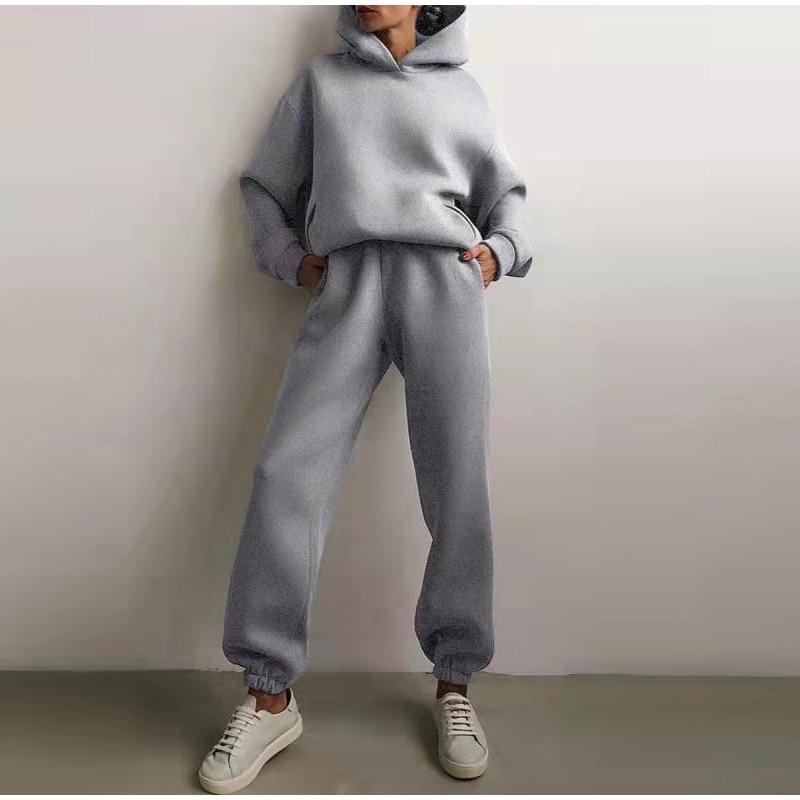 Women's Tracksuit Autumn Plus Fleece Sweatshirts Two Piece Set Casual Oversized Solid Female Sports Hoodie Suit Long Pant Sets Womenswear  Comfort Long Sleeve Minimalist Basic Overalls 6