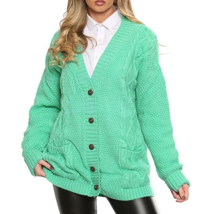 Women's Ladies Chunky Cable Knit Button Cardigan Long Sleeves Grandad Plus Sizes Knitwear Winter Knitted Comfortable Womenswear Soft Baby Cotton Stretchy Tops Basic Longsleeves Sky Underwear sweater  season jacket cardigan  cropped stylish  outerwear 6
