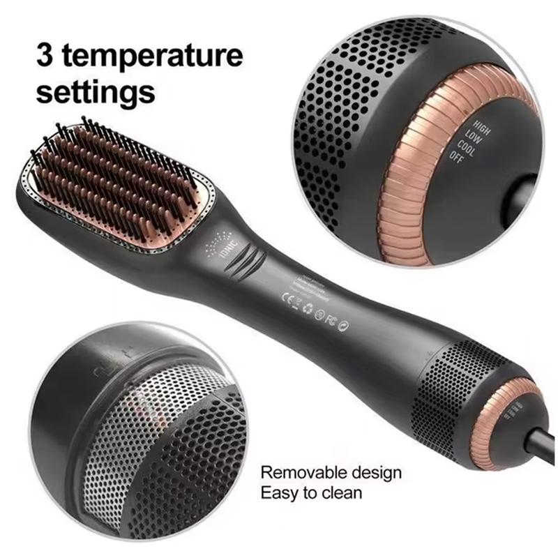 3 in 1 Hair Dryer Brush & Straightener Brush, Professional 1200W Powerful Ceramic Tourmaline Ionic Hot Air Brush, 3 Heat/2 Speed Settings One Step Hair Dryer and Styler for All Hair Comfort Smooth Hair Brush Case Handle Case Handle Smoothing 4