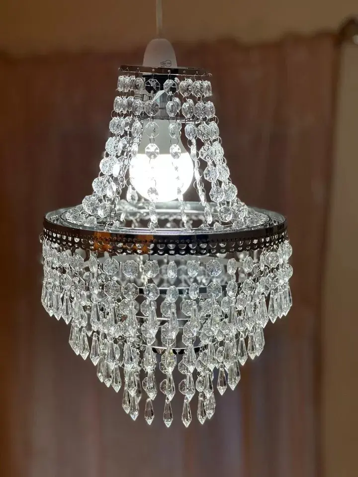 Crystal 5-Tier Elegant Beaded Light Shade Clear Acrylic Droplet Chandelier for Home