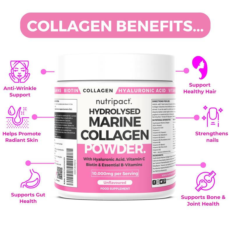 Marine Collagen Powder 10,000mg with Hyaluronic Acid, Vitamin C, Biotin and B Vitamins - Nutripact 3