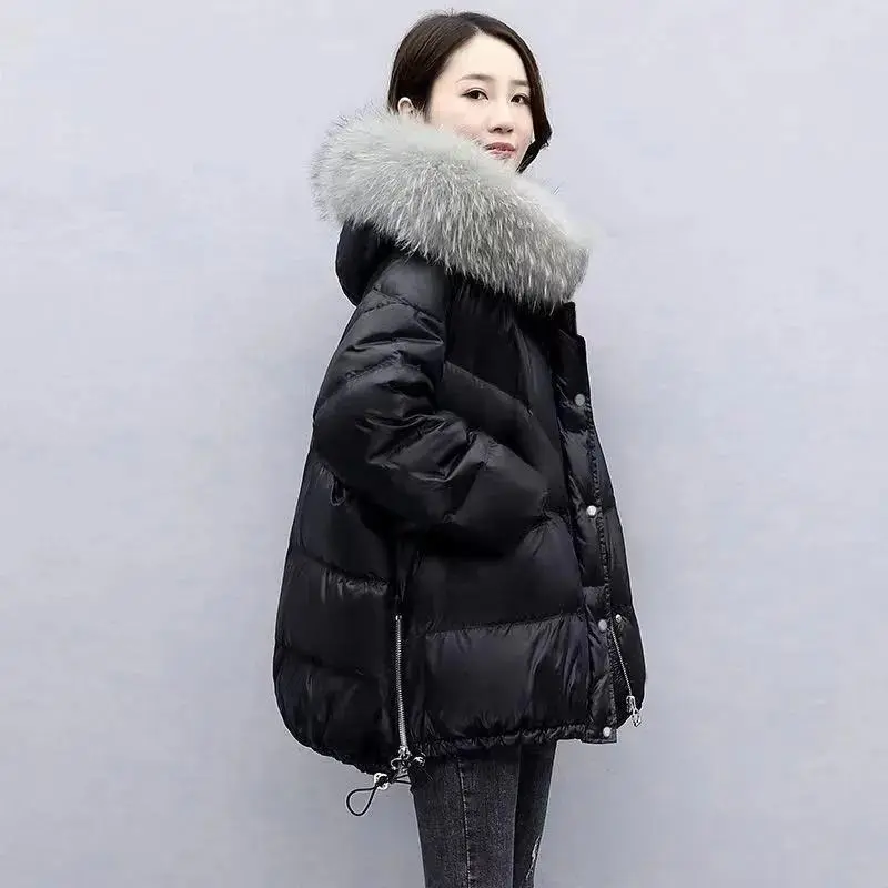 2025 Winter New Warm Down Cotton Jacket With Large Fur collar Hooded Coat Loose Women Thicken Parker Puffer Overcoat Casual wear 2