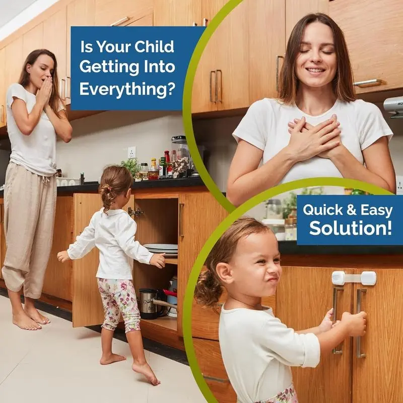 Child Safety Strap Locks (4-Pack) Baby Locks for Cabinets and Drawers, Toilet, Fridge&amp; More.3M Adhesive Pads.Easy Installation.(White/Gray) 1