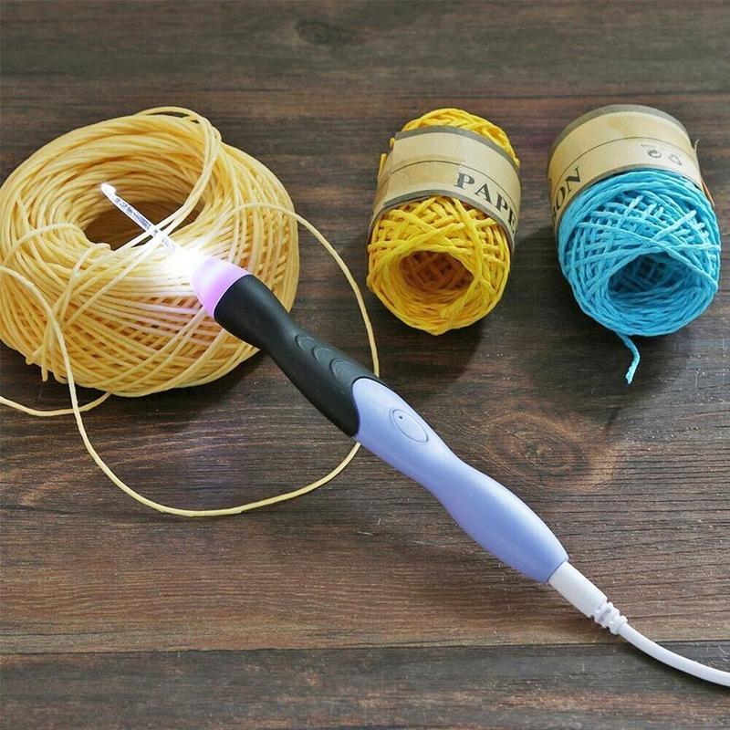 9 in 1 USB Light Up Crochet Hooks Knitting Needles LED Sewing Tools Set Kit UK 6