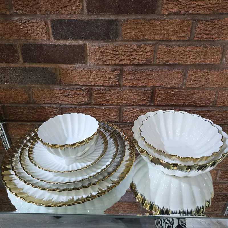 Round dinner plate  ceramic Gold & white stylish Plates, Roundgular Tableware Traditional Round Thick Rectangular 2