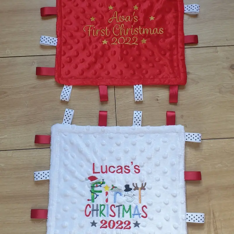 PERSONALISED MY FIRST 1ST CHRISTMAS BABY TAGGY COMFORTER COMFORT BLANKET 0