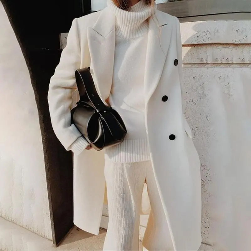Simple  Elegant Coat Overcoat Women Casual Long Suit Jacket Flap Pockets All-Match Suit Jacket for Date