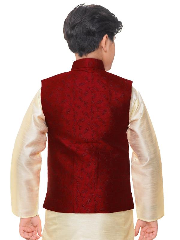 Boy's Self Print Waistcoat Sleeveless Jacket Wasket Blend Silk Formal Paty Koti Costume Only 042 1