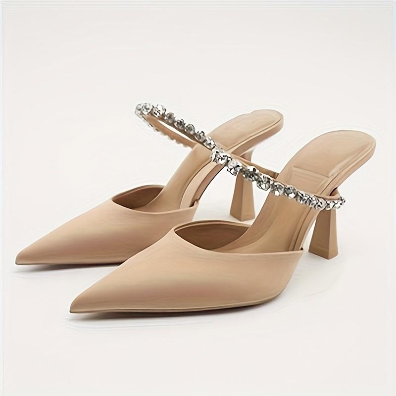 Product Introduction of Luxury Stiletto Heels - Backless, Rhinestone Embellished, Pointed Toe, Slip-On Design, Elegant Party Shoes for Women - Perfect for Banquets, Weddings, and Formal Events 6