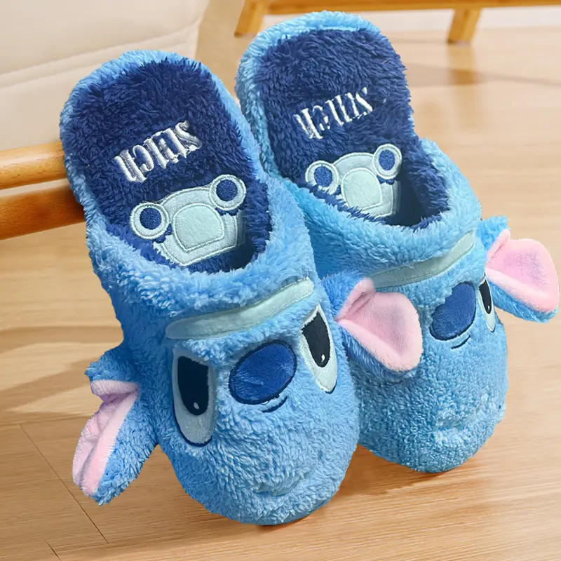 1 Pair Stitch Character Winter Slippers - Cozy Plush, Non-Slip Sole, Indoor/Outdoor Comfort Footwear, Ideal for Christmas, Valentine's, Birthday Gifts
