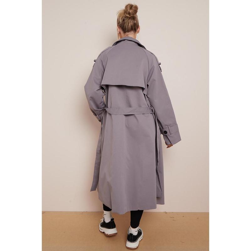 Product Introduction of KatchMe Women's Oversized Premium Waist Tie Double Breasted Trench Coat (UK 8-22),High-End Outerwear Jacket,Plain Minimalist Side Pocket Lady's Outfits 9