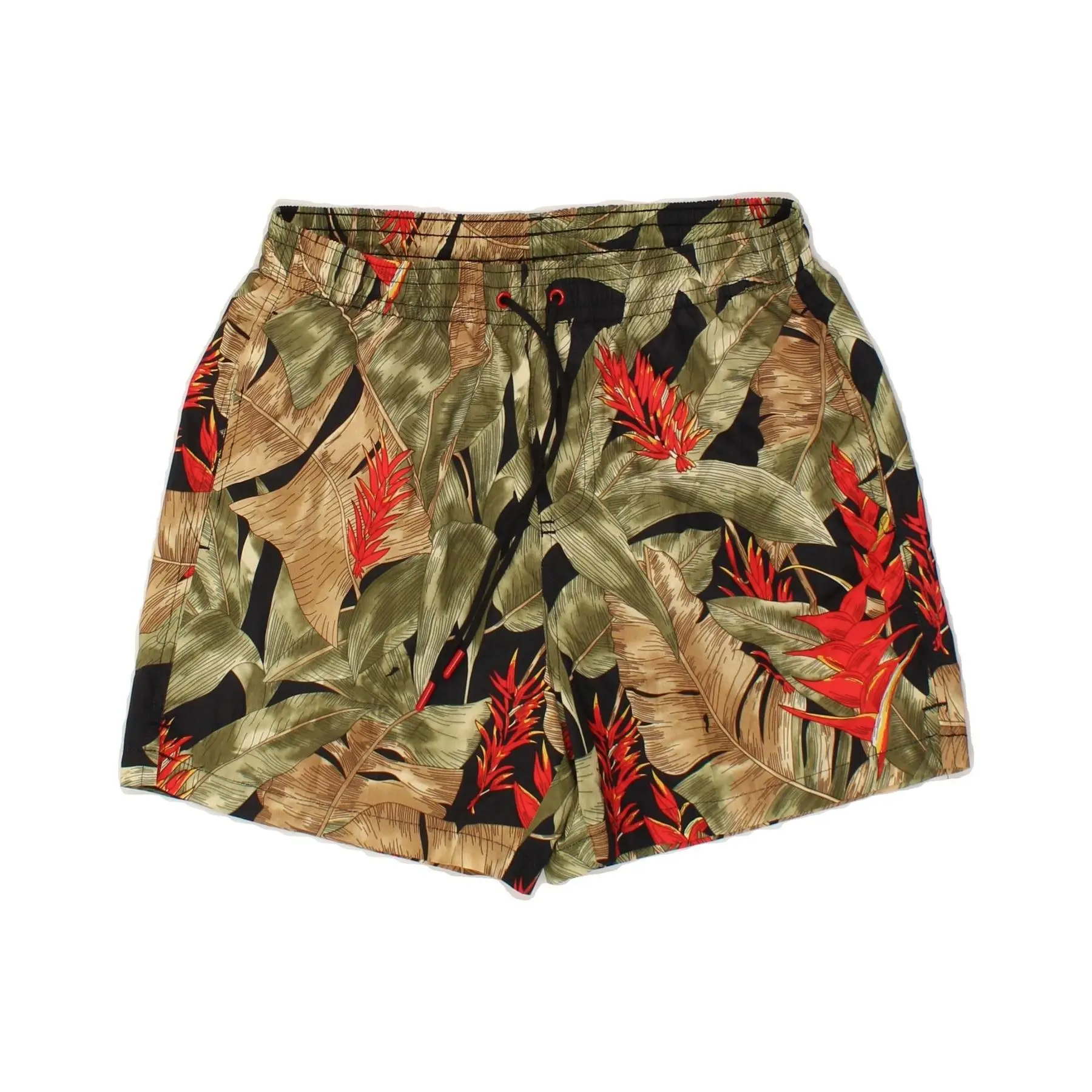 Pre-Owned VINTAGE Mens Abstract Pattern Swimming Shorts Medium Green Colourblock