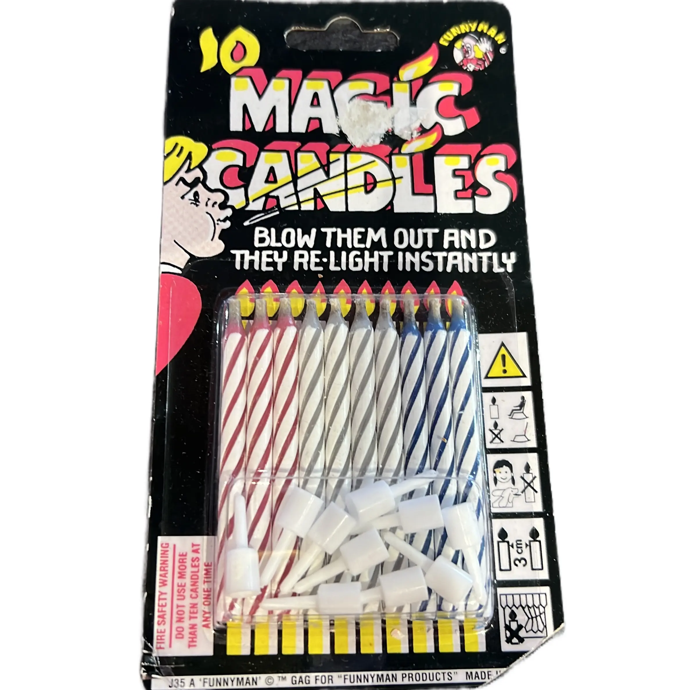 magic joke candels , 10 birthday relighting joke candels  retro prank jokes