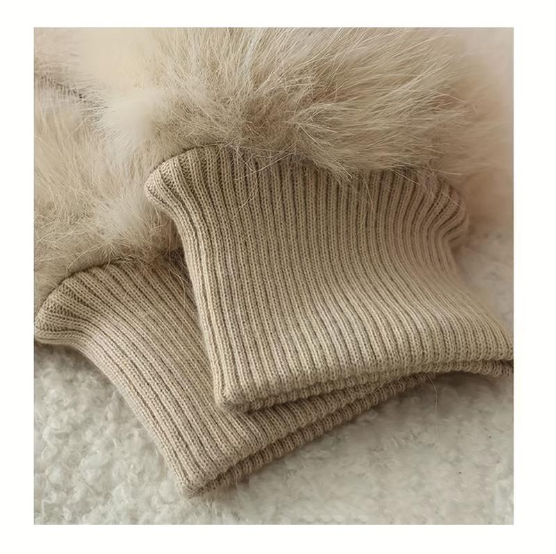 Product Introduction of Women'S Winter Thermal Knitted Mittens - Cozy Polyester Fur-Lined Gloves for Outdoor Use, Non-Stretch Warm Gloves for Cycling, Hand Washable 4