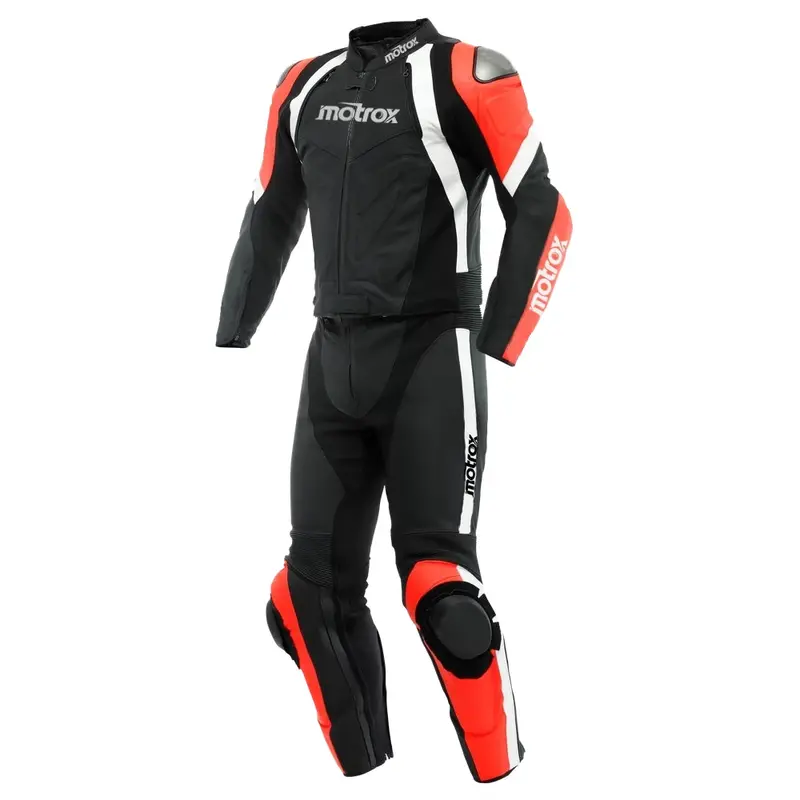 Men Leather Motorcycle Suit Avro — Fluo Red 0