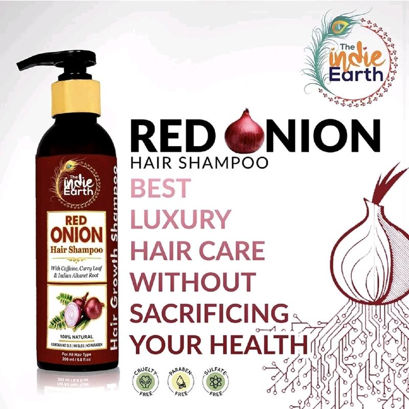 COMBO PACK a of Indie Earth Red Onion Oil 200ml and Shampoo for Anti Hair Loss 200ml Prevent Hair Loss, Smooth, Shine, Strong Roots, Haircare, Comfort Moisturizing Cleanser Gentle 2