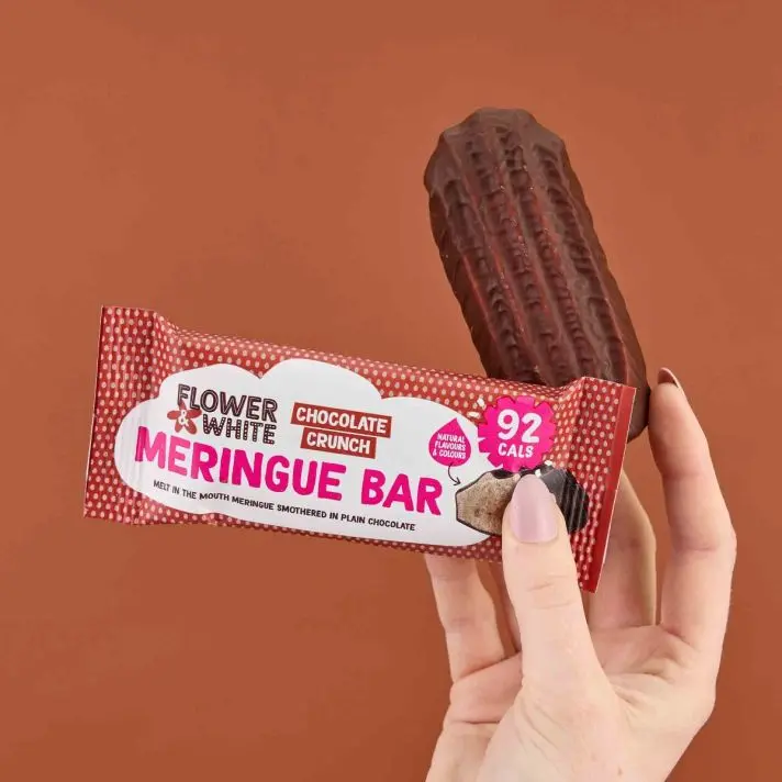 Flower & White Low Calorie Chocolate Crunch Meringue Bars- 10/15 Bars  -92 Calories Per Bar, Vegetarian, Gluten-Free